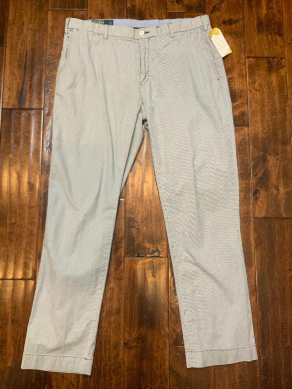 Polo Ralph Lauren Blue White Seersucker Striped "Straight Fit" Pants, Size 36